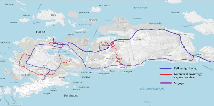 Kartutsnitt som viser Florø - Klikk for stort bilete